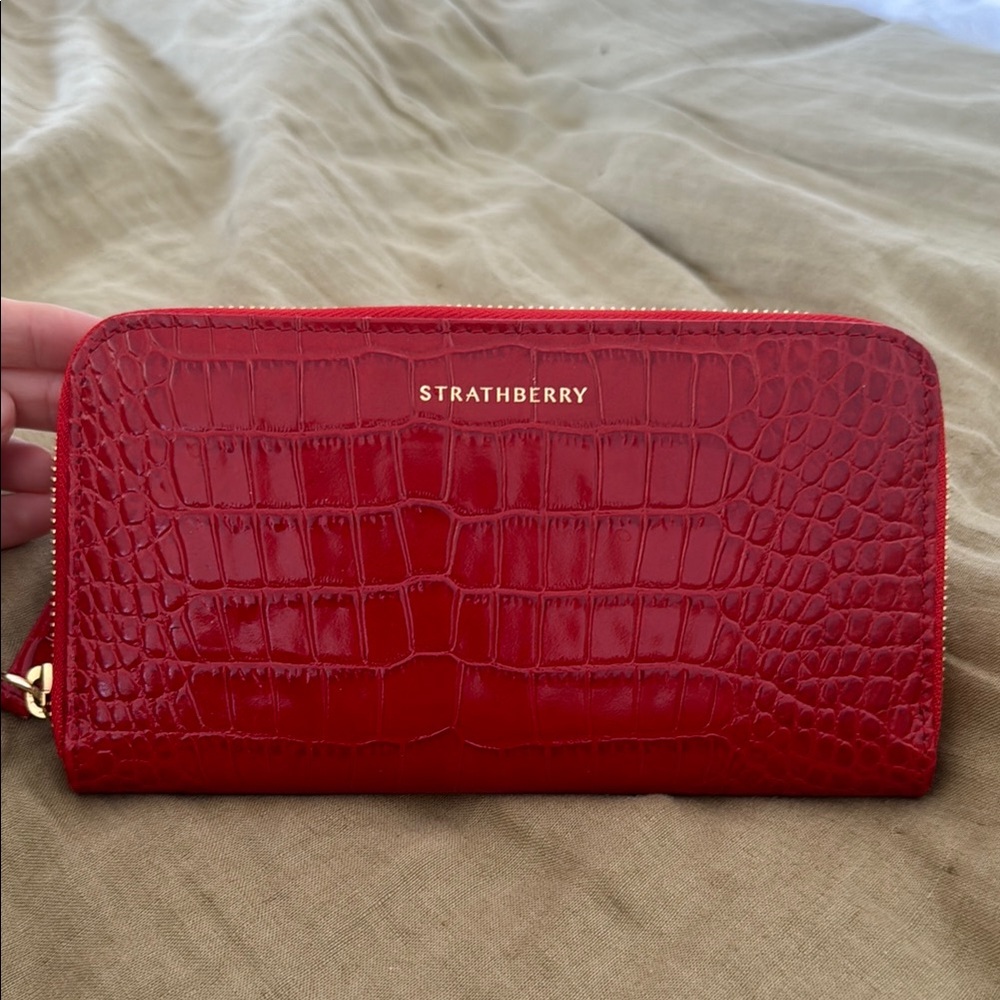 Strathberry Red Croc Embossed Wallet